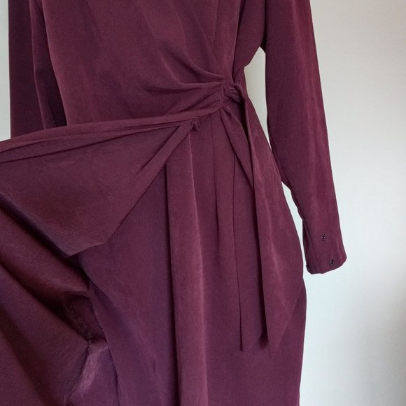 Vintage burgundy v-neck knee-length wrap dress - Picture 8 of 14